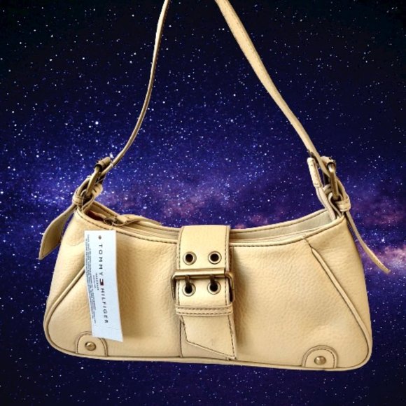 Tommy Hilfiger Y2K Eggshell Pebbled Leather Handbag Logo Zip & Buckle - Picture 6 of 15